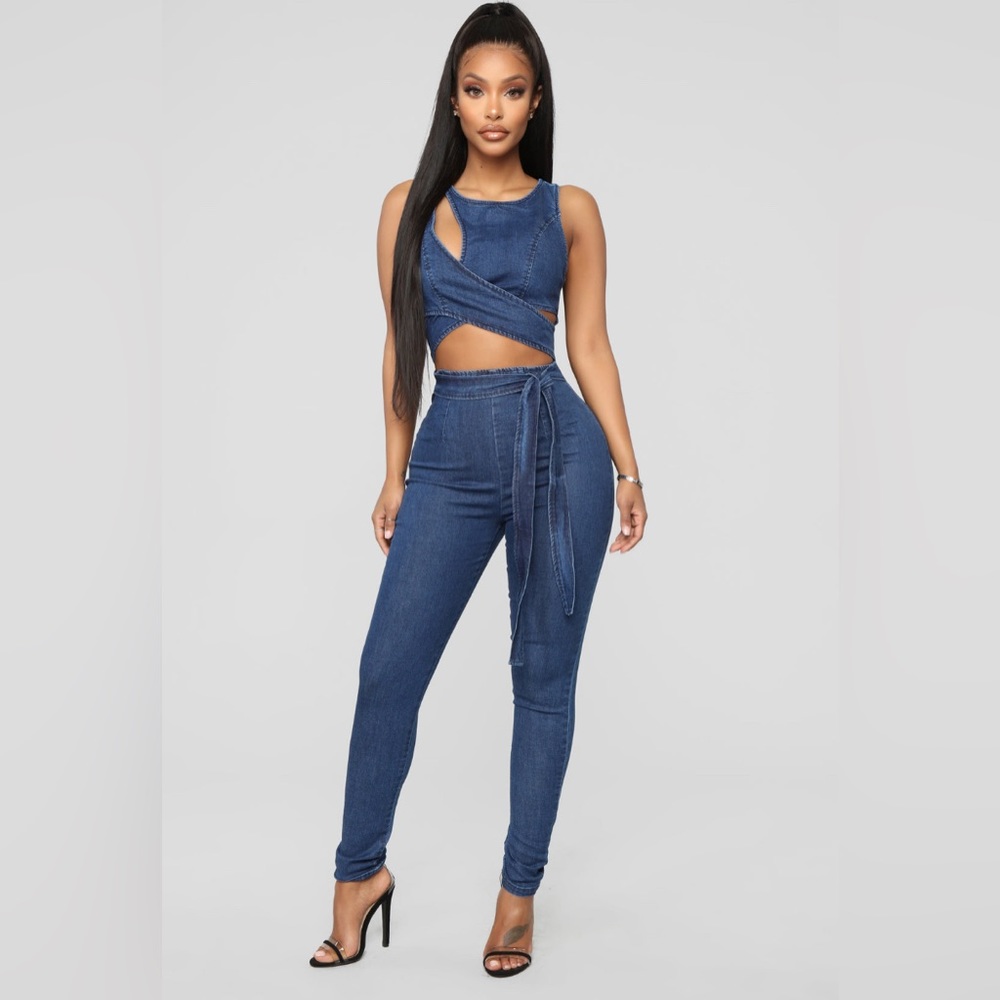 Fashion Nova Cut Out the Haters Denim Jumpsuit